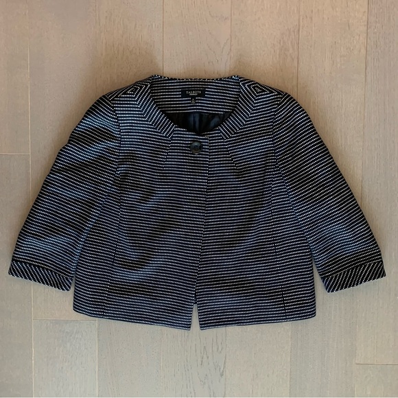 Talbots Black & White Cotton 3/4 Sleeve Blazer Jacket - Picture 1 of 5